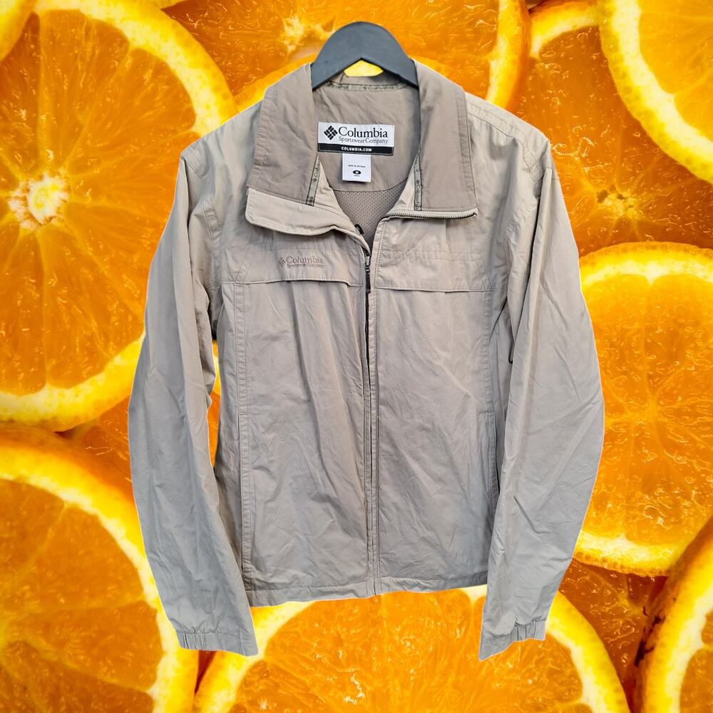 Columbia Mens Tan Poly-Cotton-Nylon Mesh Lining Zipper Long Sleeve Jacket Size M